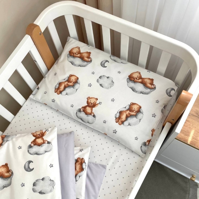 Set lenjerie de schimb pentru patut bebe 3 piese Teddy gri (4)